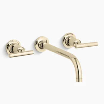 Kohler Purist Wall-mount bathroom sink faucet trim with Lever handles, 1.2 gpm - Vibrant French Gold