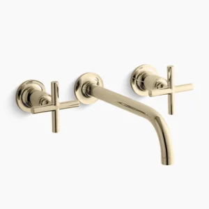 Kohler Purist Wall-mount bathroom sink faucet trim with Cross handles, 1.2 gpm – Vibrant French Gold