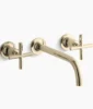 Kohler Purist Wall-mount bathroom sink faucet trim with Cross handles, 1.2 gpm – Vibrant French Gold
