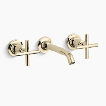 Kohler Purist Wall-mount bathroom sink faucet trim with Cross handles, 1.2 gpm - Vibrant French Gold