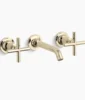 Kohler Purist Wall-mount bathroom sink faucet trim with Cross handles, 1.2 gpm – Vibrant French Gold