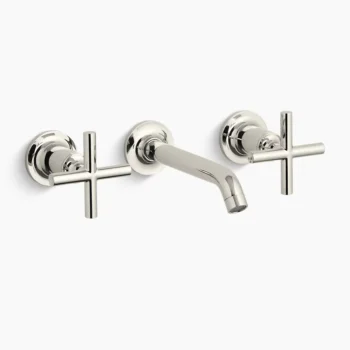 Kohler Purist Wall-mount bathroom sink faucet trim with Cross handles, 1.2 gpm - Vibrant Polished Nickel