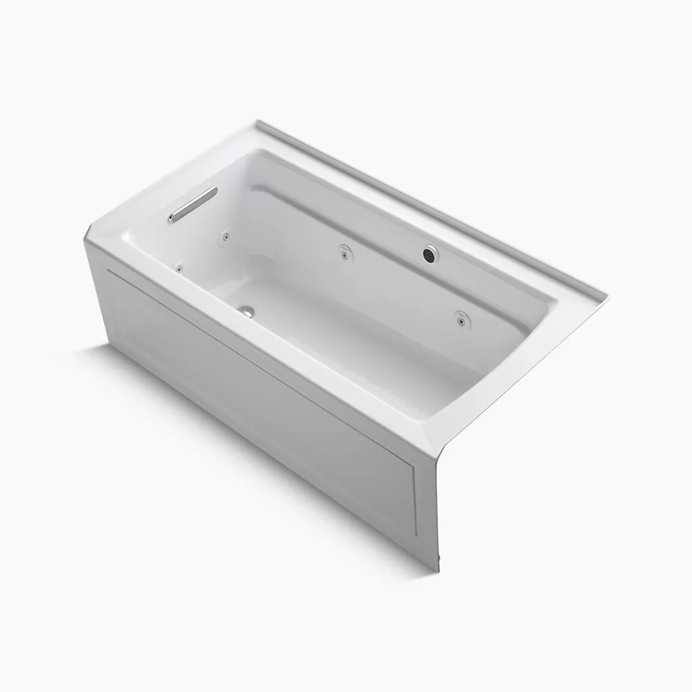 Kohler Archer 60" x 32" alcove whirlpool bath with Bask heated surface, alcove left drain - White