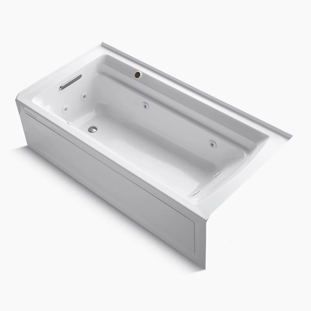 Kohler Archer 72" x 36" alcove whirlpool bath with Bask heated surface, left drain - White