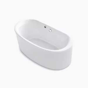 Kohler Sunstruck 60″ x 34″ freestanding bath with Bask heated surface and straight shroud – White