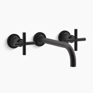 Kohler Purist Wall-mount bathroom sink faucet trim with Cross handles, 1.2 gpm – Matte Black