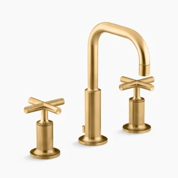 Kohler Purist Widespread bathroom sink faucet with Cross handles, 1.2 gpm - Vibrant Brushed Moderne Brass