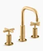 Kohler Purist Widespread bathroom sink faucet with Cross handles, 1.2 gpm – Vibrant Brushed Moderne Brass