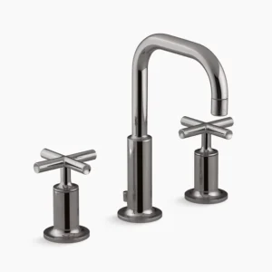 Kohler Purist Widespread bathroom sink faucet with Cross handles, 1.2 gpm – Vibrant Titanium