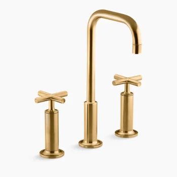 Kohler Purist Widespread bathroom sink faucet with Cross handles, 1.2 gpm - Vibrant Brushed Moderne Brass