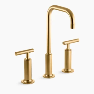 Kohler Purist Widespread bathroom sink faucet with Lever handles, 1.2 gpm – Vibrant Brushed Moderne Brass