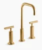 Kohler Purist Widespread bathroom sink faucet with Lever handles, 1.2 gpm – Vibrant Brushed Moderne Brass