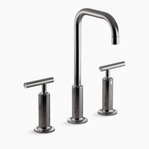 Kohler Purist Widespread bathroom sink faucet with Lever handles, 1.2 gpm – Vibrant Titanium