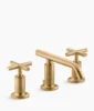 Kohler Purist Widespread bathroom sink faucet with Cross handles, 1.2 gpm – Vibrant Brushed Moderne Brass