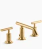 Kohler Purist Widespread bathroom sink faucet with Lever handles, 1.2 gpm – Vibrant Brushed Moderne Brass