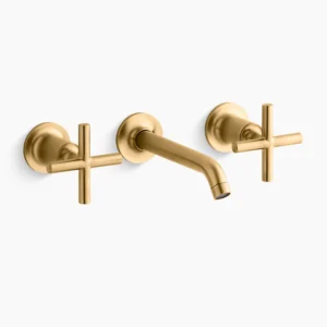 Kohler Purist Wall-mount bathroom sink faucet trim with Cross handles, 1.2 gpm – Vibrant Brushed Moderne Brass
