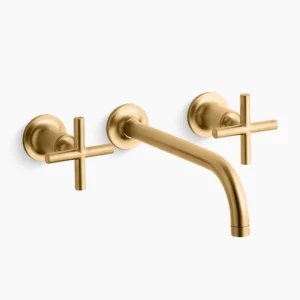 Kohler Purist Wall-mount bathroom sink faucet trim with Cross handles, 1.2 gpm – Vibrant Brushed Moderne Brass