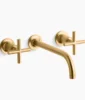 Kohler Purist Wall-mount bathroom sink faucet trim with Cross handles, 1.2 gpm – Vibrant Brushed Moderne Brass