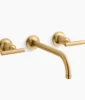Kohler Purist Wall-mount bathroom sink faucet trim with Lever handles, 1.2 gpm – Vibrant Brushed Moderne Brass