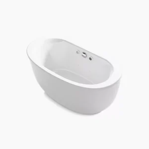 Kohler Sunstruck 60-1/2″ x 34-1/2″ freestanding Heated BubbleMassage‚ air bath with Bask heated surface and fluted shroud – White