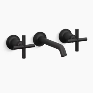 Kohler Purist Wall-mount bathroom sink faucet trim with Cross handles, 1.2 gpm – Matte Black
