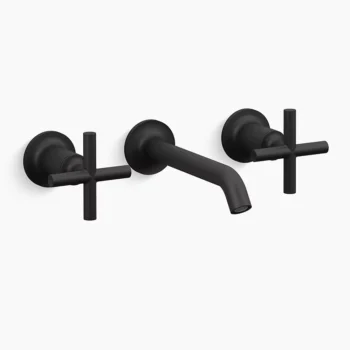 Kohler Purist Wall-mount bathroom sink faucet trim with Cross handles, 1.2 gpm - Matte Black