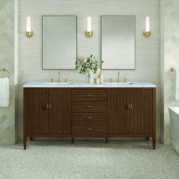 Myrrin 72" Double Vanity, Mid Century Walnut w/ 3 CM Carrara White Marble Top - Image 2