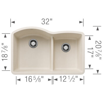 Blanco Diamond SILGRANIT 32" 60/40 Double Bowl Undermount Kitchen Sink with Low Divide - Soft White - Image 3