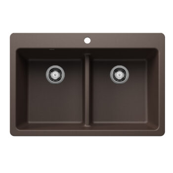 Blanco Liven SILGRANIT 33" 50/50 Double Bowl Dual Mount Kitchen Sink with Low Divide - Café