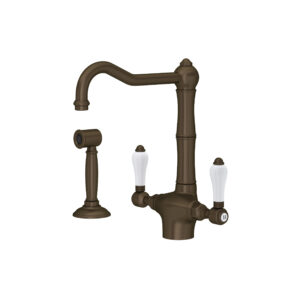ROHL Acqui® Two Handle Kitchen Faucet With Side Spray In Tuscan Brass