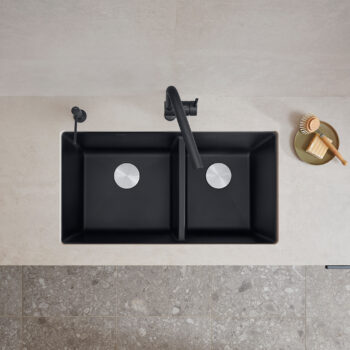 Blanco Precis SILGRANIT 33" 60/40 Double Bowl Undermount Kitchen Sink - Coal Black - Image 3
