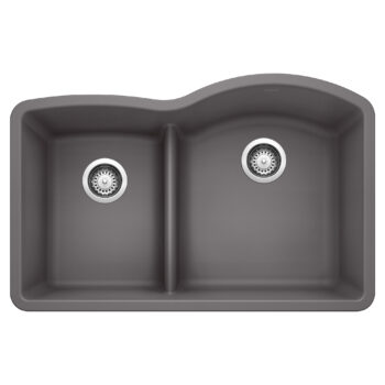 Blanco Diamond SILGRANIT 32" 40/60 Reverse Double Bowl Undermount Kitchen Sink with Low Divide - Cinder