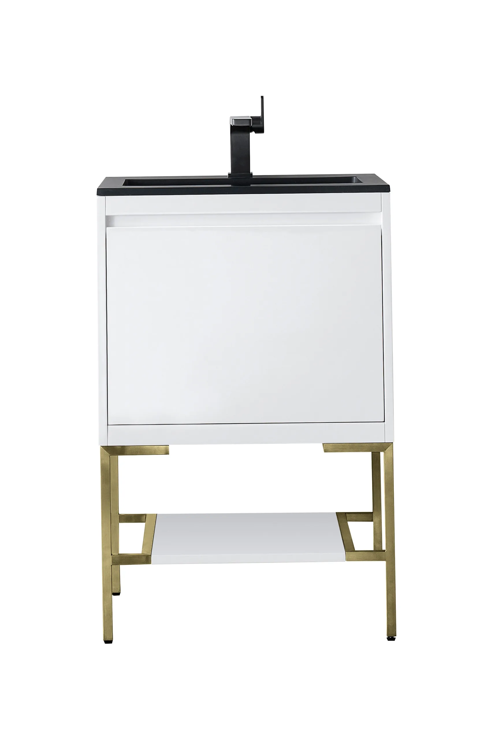 Mantova 23.6" Single Vanity, Glossy White, Champagne Brass Base w/ Charcoal Black Composite Stone Top