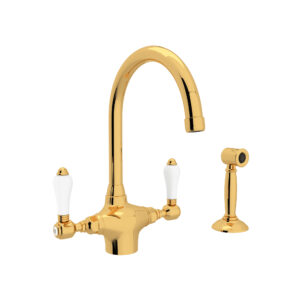 ROHL San Julio® Two Handle Kitchen Faucet With Side Spray In Italian Brass