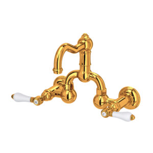ROHL Acqui® Wall Mount Bridge Lavatory Faucet With Column Spout In Italian Brass