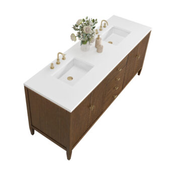 Myrrin 72" Double Vanity, Mid Century Walnut w/ 3 CM White Zeus Quartz Top - Image 6