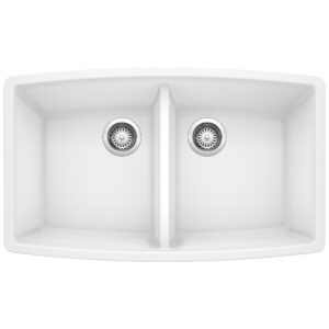 Blanco Performa SILGRANIT 33″ 50/50 Double Bowl Undermount Kitchen Sink – White