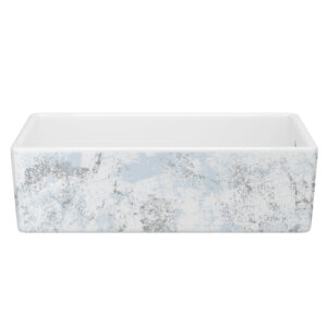 Shaws Shaker™ 36″ Single Bowl Farmhouse Apron Front Fireclay Kitchen Sink With Patina Design In Patina Blue/Silver