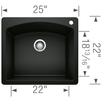 Blanco Diamond SILGRANIT 25" Single Bowl Dual Mount Kitchen Sink - Coal Black - Image 3