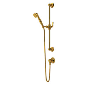 ROHL Handshower Set With 24″ Slide Bar and Single Function Handshower In Unlacquered Brass