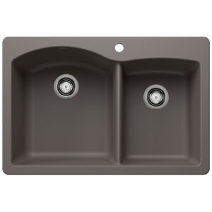 Blanco Diamond SILGRANIT 33″ 60/40 Double Bowl Dual Mount Kitchen Sink – Volcano Gray