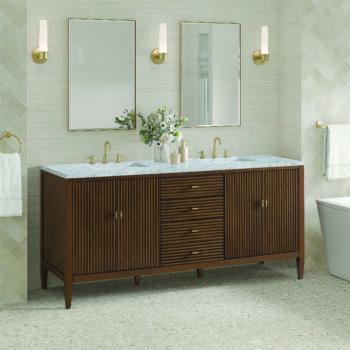 Myrrin 72" Double Vanity, Mid Century Walnut w/ 3 CM Carrara White Marble Top - Image 3