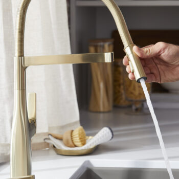 Blanco Rivana Semi-Pro Pull-Down Dual-Spray Kitchen Faucet 1.5 GPM - Satin Gold - Image 3